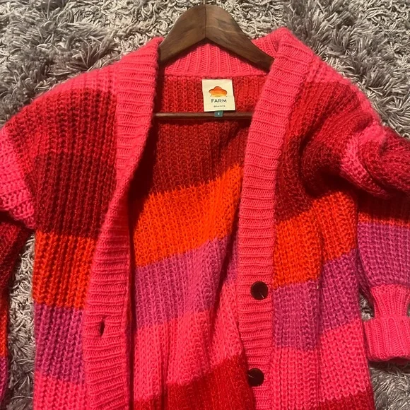 FARM Rio Pink, Red & Orange Striped Chunky Button Cardigan - Picture 3 of 3